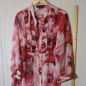 Jones New York Pink and Red Sheer Blouse 2X Vintage